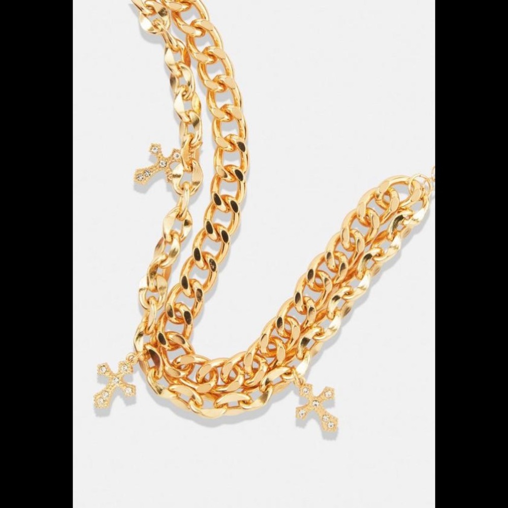 Anklet/Bracelet/ Necklace Gold Double Layer 3 Stunning Crosses Lobster Clasp NWT